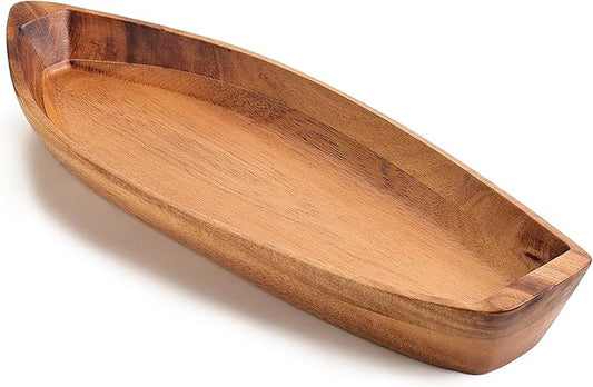 Lucky Boat Serving Tray, Acacia Solid Wood Boat Shape Plate for Serving Desserts, Fruit, Snack and Seafood or House Ornament,Key Tray,Functional and Storage Decorative Bowl。 (S)