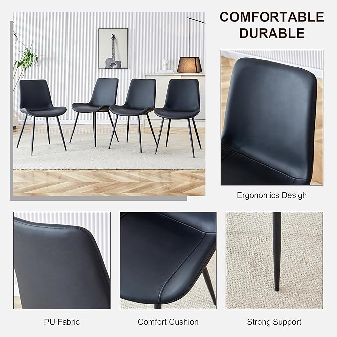 5 Piece Glass Dining Table Set, Kitchen Table Chairs Set for 4, 71'' Dining Table with 0.4" Tempered Glass Tabletop with Plated Metal Legs and MDF Crossbar, 4 PU Chairs for Dining Room, Kitchen.