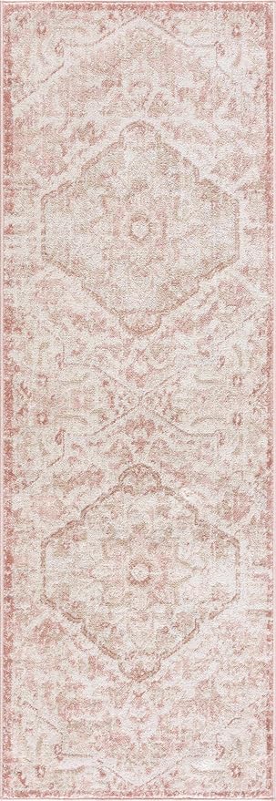 Blush & Light Pink Collection Leonora Bohemian Oriental Medallion Area Rug - Traditional Floral Carpet for Living Room, Bedroom - Blush, Pale Pink, Cream - 5'3" x 7' (5x7 Area Rug)