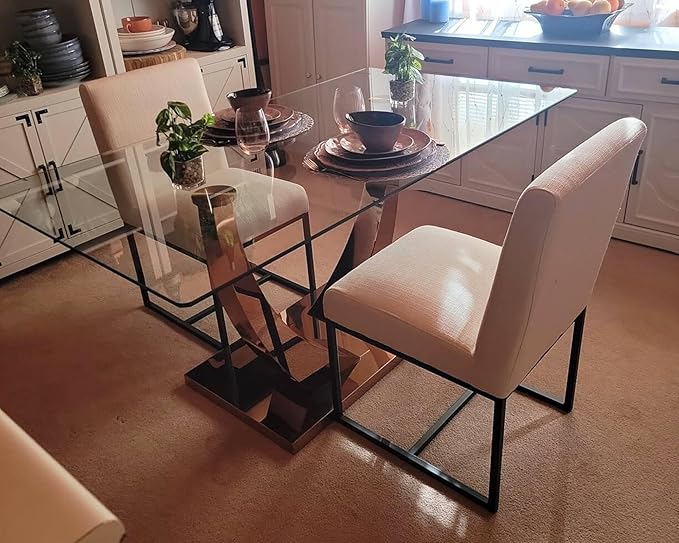 VESCASA Linen Upholstered Dining Chairs Set of 2, Mid Century Modern Padded Chair with Black Metal Frame for Restaurant, Dining Room, Kitchen, Cream