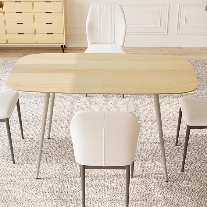 47.2'' Dining Table Set for 4,Modern Wood Dining Table,Leather Dining Chairs 4,Table and Chairs Set of 4,Ideal for Kitchen Dining Room (Cat Scratch Table + 4 White Chairs, 47.2")