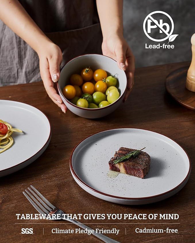 Famiware Mercury 24 Pieces Dinnerware Sets, Plates and Bowls Sets for 8, Microwave and Dishwasher Safe Dish Set, Light Grey