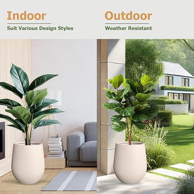 16.5" H x 15" D Corso Fiberstone Round Tapered Planter with Drainage Hole, Smooth Finishes, Weather Resistant for Indoor and Outdoor Use (Kilim Beige, 11.5" Pot Opening)