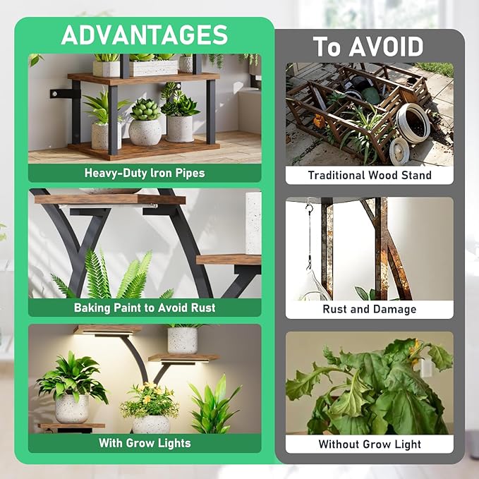 Plant Stand Indoor with Grow Light, 8 Tiered Plant Shelf Indoor for Multiple Plant, Metal Corner Plant Stand Plant Holder Flower Stand Display Rack for Patio, Garden, Balcony, Living Room