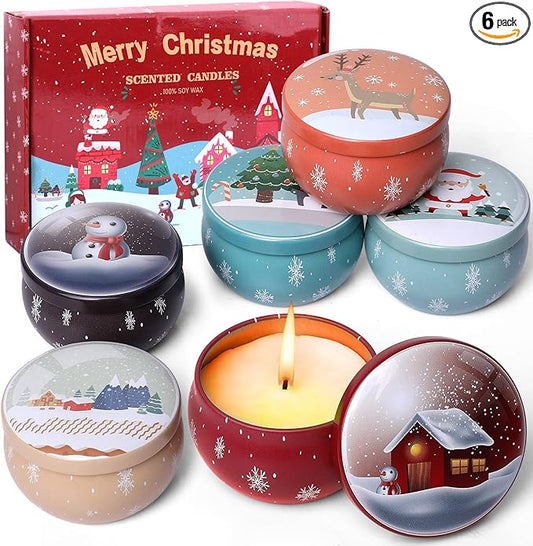 Christmas Scented Candles Gifts Set for Women, 6 Pack 2.5 Oz Candle Set, Natural Soy Wax, Aromatherapy Candles for Birthday, Christmas, Gifts for Her