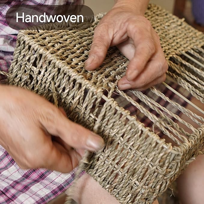 StorageWorks Small Pantry Baskets for Patato and Onion Storage, Wicker Baskets for Organizing with Built-in Handles, Seagrass Pantry Organizers and Storage for Kitchen Shelves, Countertop, 2 Pack