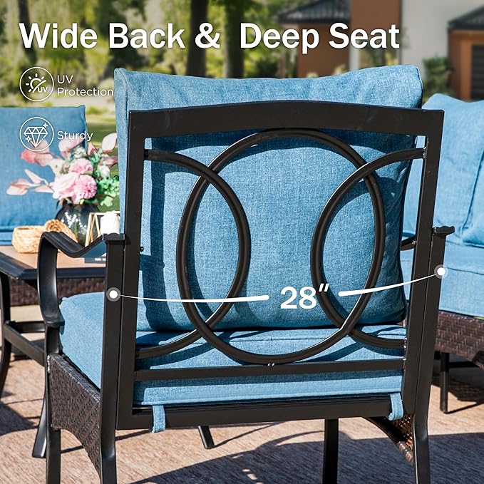 PHI VILLA Outdoor Wicker Chairs Sofa of 2, All Weather High Back Rattan Chairs 2 Seats with Comfy Cushions for Porch Deck