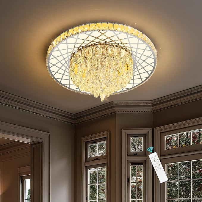 LED Chandelier for Dining Room Modern Crystal Ceiling Chandeliers Light for Bedroom Living Room Lights with 40W LEDs Dimmable Bulbs Silver Lighting Fixtures