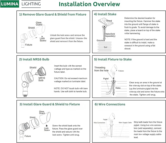 Lumina Lighting® 4W Landscape lighting 12V Landscape Lights Low Voltage Landscape Spotlights Warm White Waterproof Outdoor Replaceable LED Bulb for Garden, Lawn, Porch, Patio and Yard (Bronze, 6-Pack)