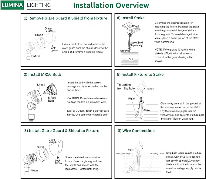 Lumina Lighting® 4W Landscape Lighting 12V Landscape Lights Low Voltage Landscape Spotlights Warm White Waterproof Outdoor Replaceable LED Bulb for Garden, Lawn, Porch, Patio and Yard (Bronze, 2-Pack)
