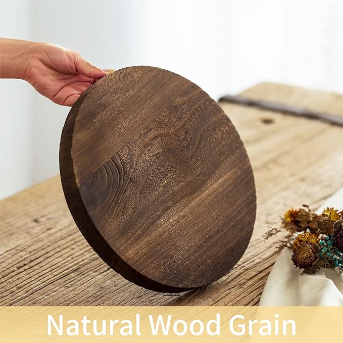Wooden Decorative Tray Candle Holder: Romadedi Round Wood Tray Home Decor, Small Rustic Trays for Coffee Table, Ottoman, Table Centerpieces for Dining Room, Living Room, Farmhouse Kitchen