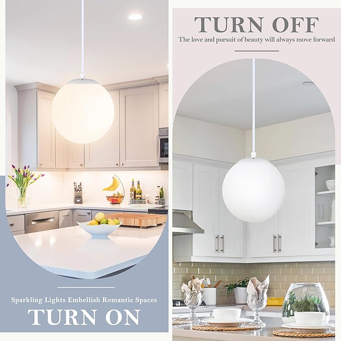 KoKo&Yukina 6 Inch Globe Pendant Light White Globe Pendant Lights Kitchen Island Mid Century Light Fixture with Milky White Glass Shade for Dining Room (2 Pack)