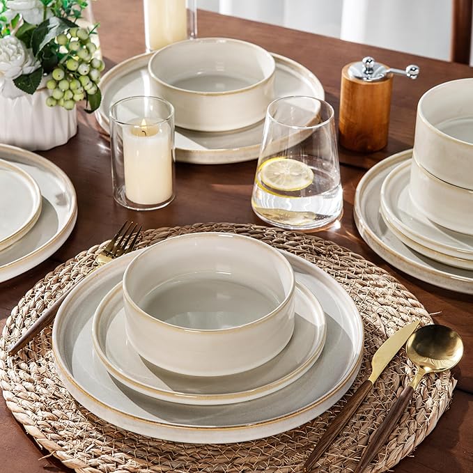 AmorArc Ceramic Dinnerware Sets, Handmade Reactive Glaze Stoneware Plates and Bowls Sets,Highly Chip and Crack Resistant | Dishwasher & Microwave Safe Dishes Set, Service for 4 (12pc)