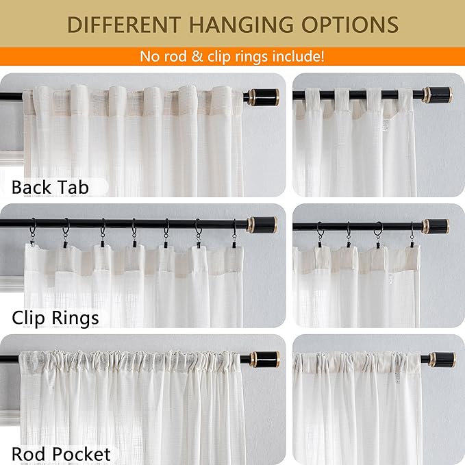 MYSKY HOME Natural Linen Living Room Curtains, Soft Cotton Blend Semi Sheers Light Filtering Back Tab Privacy Drapes for Patio Pergola Gazebo Nice Vertical Elegant Style, 100 x 95 Inches, 1 Panel