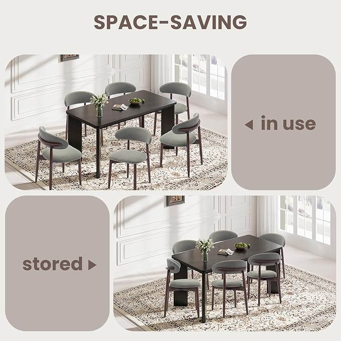 7-Piece Rectangular Dining Table Set for 6, 63" Industrial Kitchen Table with 6 Wooden Upholstered Dinner Chairs for Dining Room, Kitchen, Living Room, Black+Green