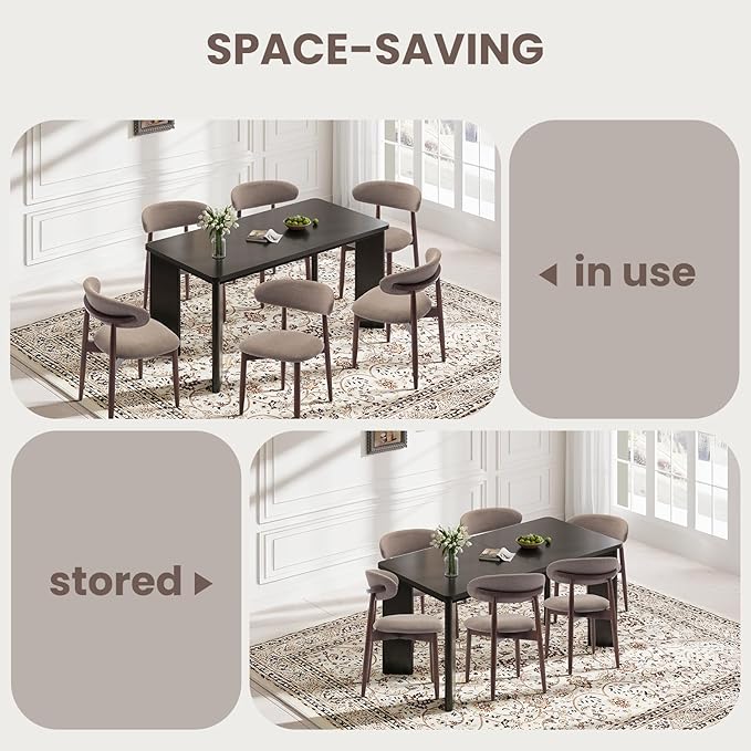 5-Piece Rectangular Dining Table Set for 4, 63" Industrial Kitchen Table with 4 Wooden Upholstered Dinner Chairs for Dining Room, Kitchen, Living Room, Black+Camel