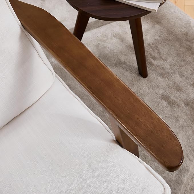 Living Room Accent Chairs Set of 2 Mid Century Modern Reading Arm Chair with Ottoman, Fabric Bedroom Chair with Soild Wood Frame, Elegant Upholstered Side Chair, Beige-Fabric