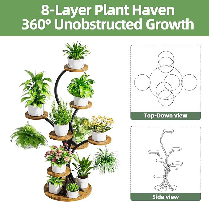 Plant Stand Indoor with Grow Lights - 8 Tiered Corner Plant Shelf Indoor, Tree-Shaped 46.3" Tall Plant Rack Display for Indoor Plants Multiple, Flower Holder for Living Room Patio Balcony Décor