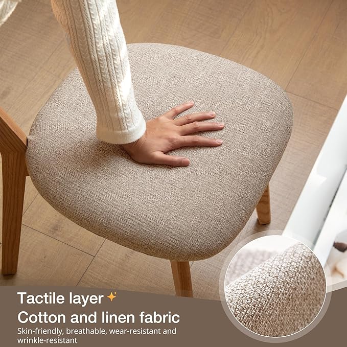 100% Solid Oak Wood Dining Chairs,Mid Century Modern Dining Chairs with Upholstered Cushion,Kitchen,Dining Room Chairs Set of 4 (4, Original Color White Upholstery)