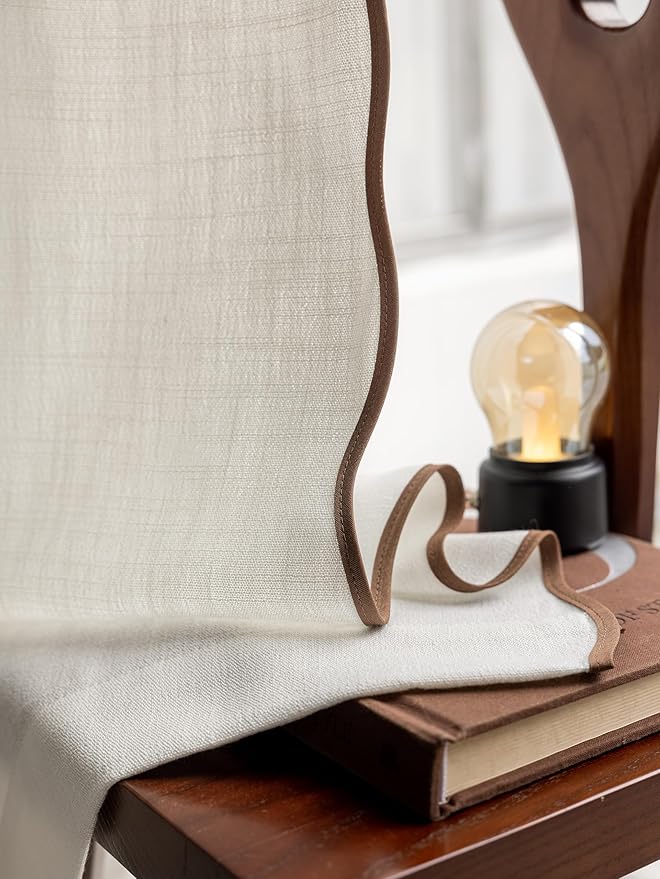 Linen Blend Scalloped/Wavy Trim, Ripple Fold Curtains for Living Room, Bedroom, Home Office, Kids Room & Dining - Light Filtering Curtains - Set of 2 - Dark Taupe, (50" W x 96" L)