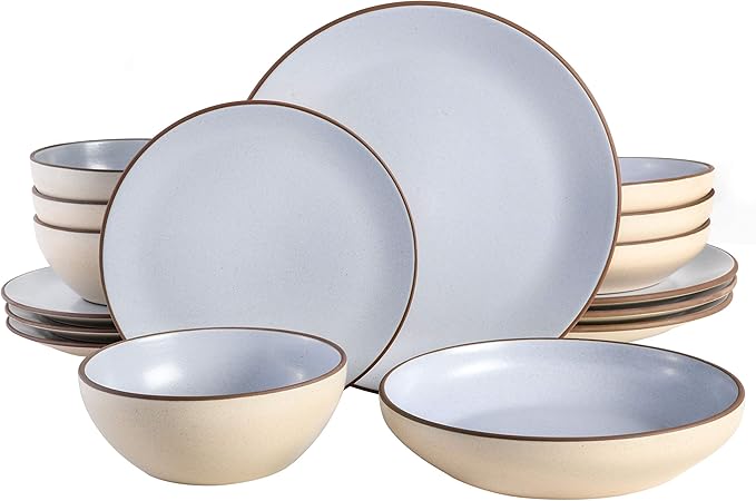 Gibson Elite Contempo Classic Double Bowl Dinnerware Set, Service for 4 (16pcs), Light Blue