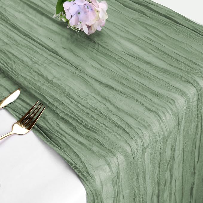 10FT Sage Green Cheesecloth Table Runner 35 x120 Inches Long Gauze Boho Cheese Cloth Runners, Romantic Rustic Sheer Sage Green Table Runner for Wedding Bridal Baby Shower Christmas Table Decor