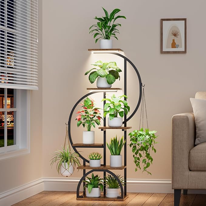 Plant Stand Indoor with Grow Lights - 6 Tiered Indoor Plant Shelf, 47.2" Metal Corner Plant Stands for Indoor Plants, Dual-arc Shape Plant Rack Display for Indoor Plants Multiple, Flower Holder for Living Room Patio Balcony Décorack