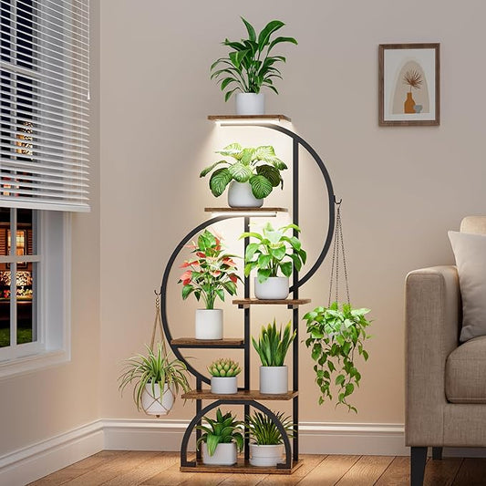 Plant Stand Indoor with Grow Lights - 6 Tiered Indoor Plant Shelf, 47.2" Metal Corner Plant Stands for Indoor Plants, Dual-arc Shape Plant Rack Display for Indoor Plants Multiple, Flower Holder for Living Room Patio Balcony Décorack