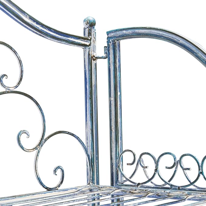 SAFAVIEH PAT5014C Outdoor Collection Amaris Antique Blue Wrought Iron 4-Tier Bakers Rack