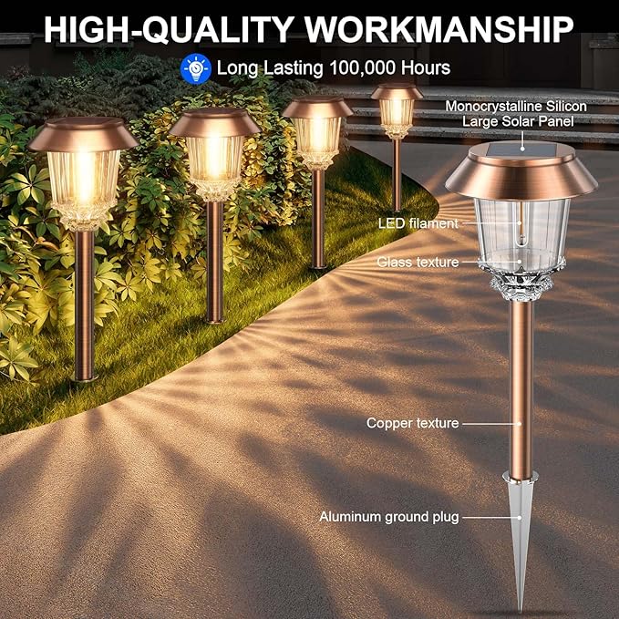 XMCOSY+ Solar Pathway Lights Outdoor - 6 Pack Solar Lights Outdoor Waterproof, 10-40 LM Dimmable Auto On/Off Solar Outdoors Lights Yard Garden Walkway Driveway (Warm White)