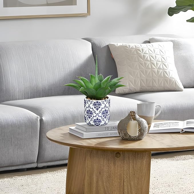 Briful Agave Plants Artificial Succulents Fake Plant in Blue Vase, 13'' Tall Realistic Faux Plant Indoor for Home Decor Farmhouse Centerpiece Table Kitchen