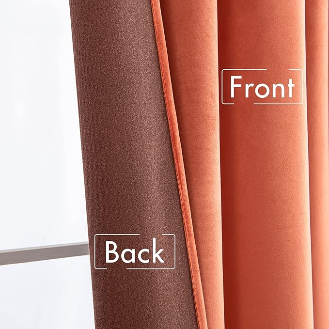MIULEE Velvet Curtains 96 inches 2 Panels - Luxury Burnt Orange Blackout Curtains for Bedroom Living Room Thermal Insulated Super Soft Window Drapes Rod Pocket & Back Tab, Terracotta Rust Fall Decor
