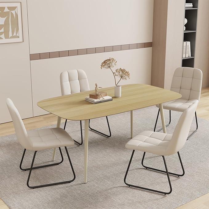 47.2'' Dining Table Set for 2,Modern Wood Dining Table,Leather Dining Chairs 2,Table and Chairs Set of 2,Ideal for Kitchen Dining Room (Cat Scratch Table + 2 White Chairs, 47.2")