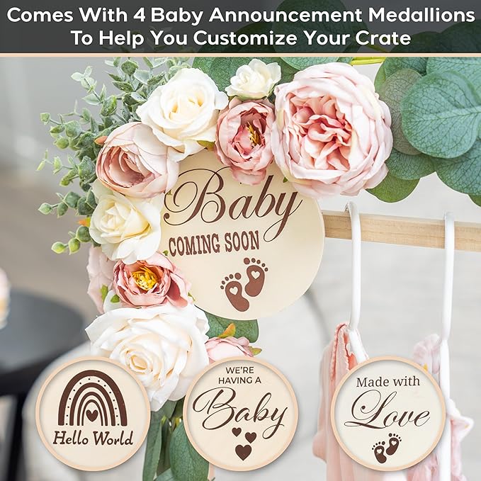 Wooden Baby Shower Crate Closet - Customizable Wooden Crate Box with Dual Rod System, Personalized Baby Shower Basket Alphabet Letters, Easy Assembly Baby Baskets for Baby Shower (Natural Wood)