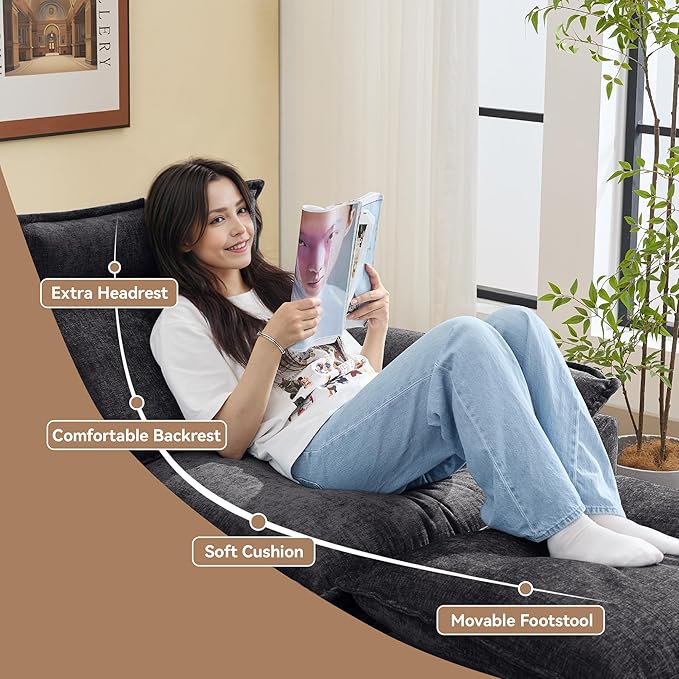 46''Cloud Oversized Sofa Chair with Detachable Headrest, Upholstered Comfy Arm Accent Chair with Ottoman,Modern Chenille Reading Lounge Armchair for Living Room,Bedroom, Dark Grey