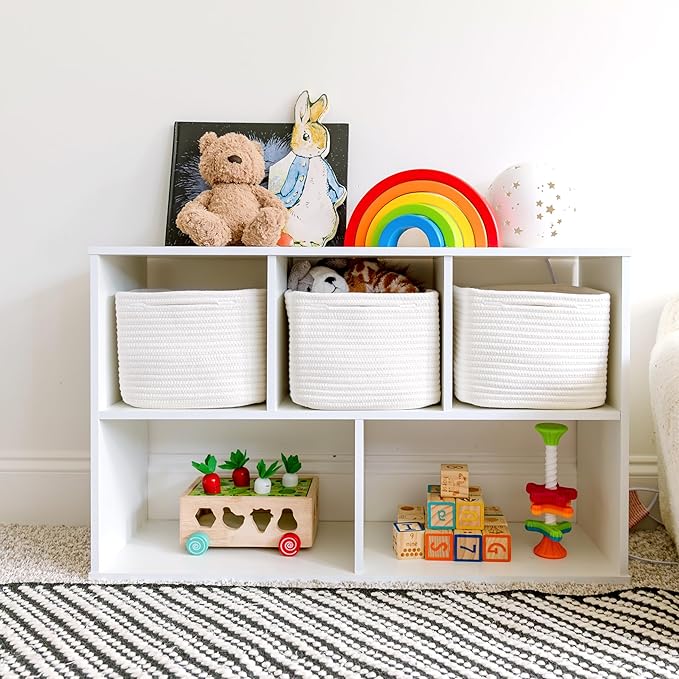 NaturalCozy Storage Cubes 9”x9”x7”Cotton Rope Woven Baskets for Organizing 3-Pack | 9 Inch Cube Storage Bin | Small Basket for Shelf Nursery, Pantry, Decorative Plant, Bathroom Closet, Toy Gift