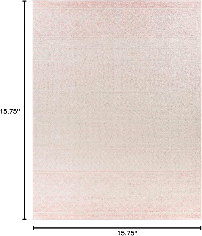 Blush & Light Pink Collection Keizer Farmhouse Moroccan Geometric Area Rug - Boho Aztec Tribal Carpet for Living Room - Blush, LightGray - 18" x 18" Sample