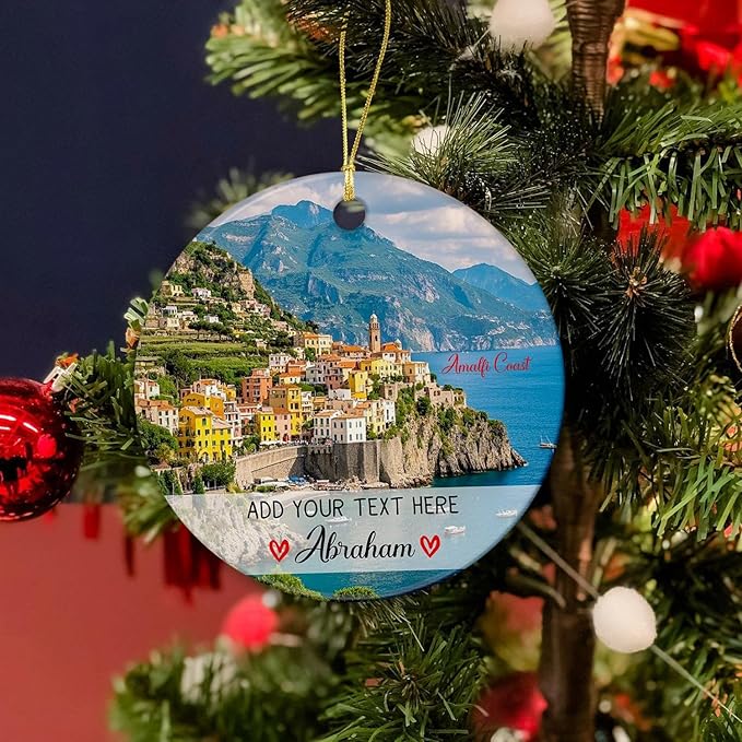 Amalfi Coast Italy Ceramic Christmas Ornament 2025, Personalized Amalfi Cityscape On The Mediterranean Xmas Ornament, Custom Text/Name Italy Trip Memories Ornaments, European Vacation Xmas Tree Decor