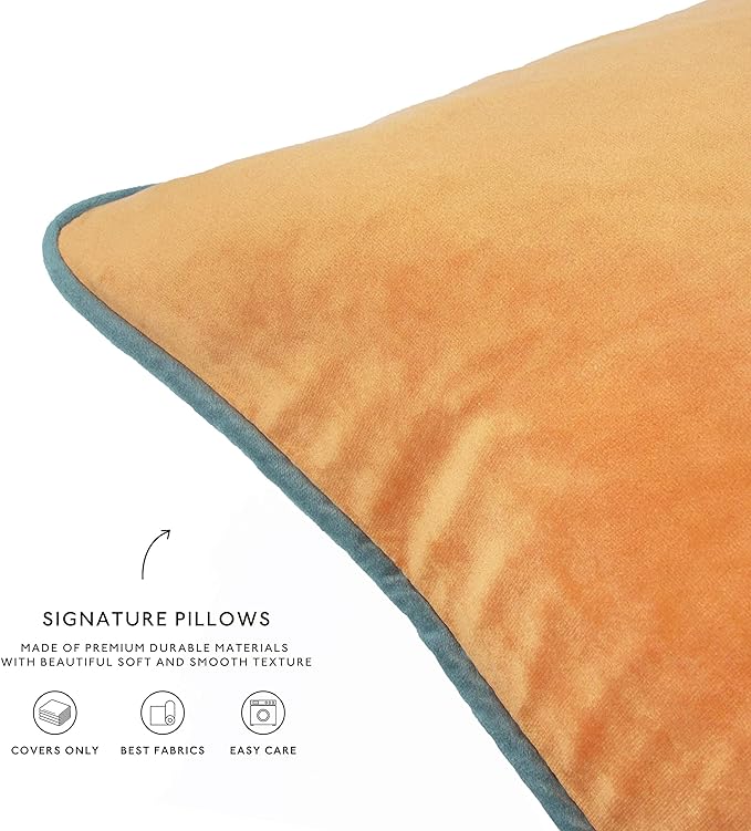 MONDAY MOOSE Decorative Throw Pillow Covers Cushion Cases, Set of 4 Soft Velvet Modern Double-Sided Designs, Mix and Match for Home Decor, Pillow Inserts Not Included (16x16 inch, Orange/Teal)