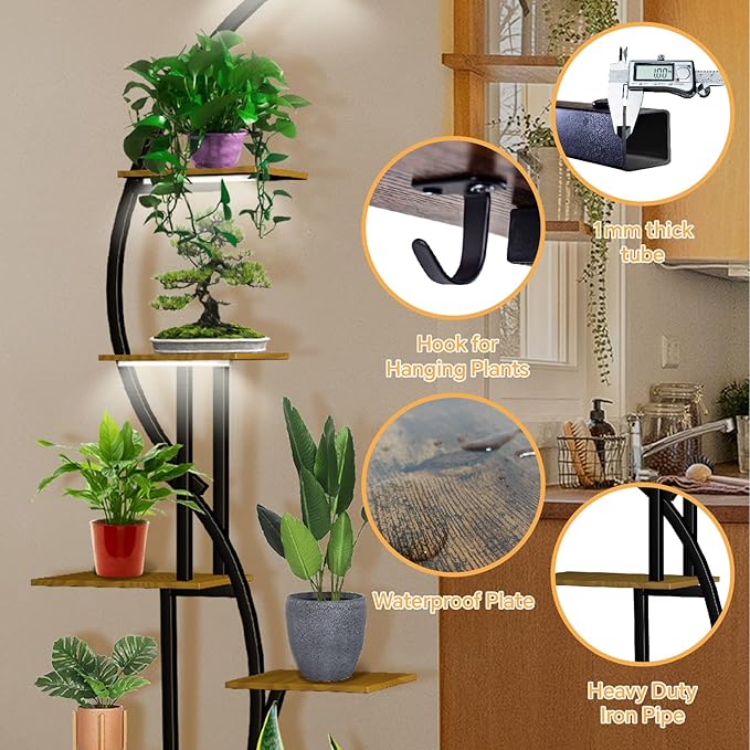 Plant Stand indoor with Grow Lights, 8 Tiered 62" Tall Metal Plant Shelf for indoor Plants Multiple, S-Shaped FlowelDisplay Rack for Living Room, Home, Balcony, Patio & Garden