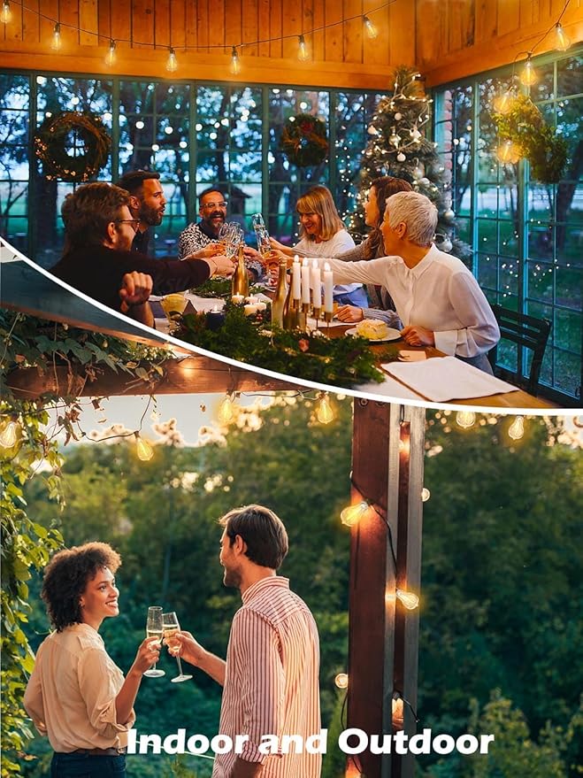 400FT Outdoor String Lights LED Waterproof Patio String Lights for Outside with 200+12ea Extra A39 2200K Warm Yellow Vintage Bulbs for Outdoor Bistro Backyard Lights, 4Pack x 100FT Linkable