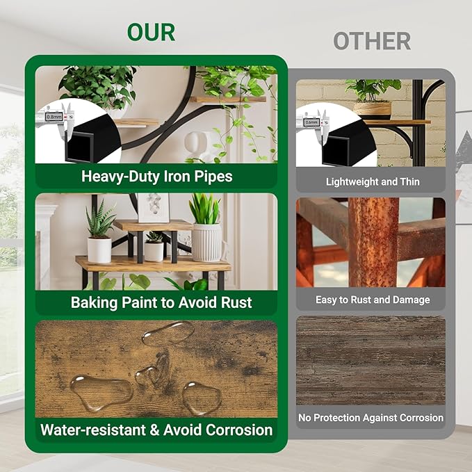 62.1" Tall Plant Stand Indoor with Grow Lights, 8 Tiered Metal Corner Plant Shelf Display Rack for Indoor Plants, S-Shaped Decorative Rack Large Flower Holder Stand for Living room, Patio, Bedroom