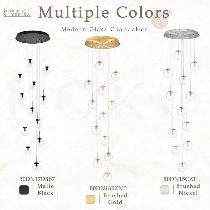 KoKo&Yukina 12-Light Gold Mid Century Modern Chandelier for Living Room Staircase Chandelier for Entryway Clear Globe Glass Chandelier High Ceiling Chandeliers Foyer Entryway (Bulb & Remote Incl.)