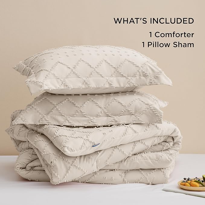Bedsure Twin XL Comforter Set - Beige Comforter, Boho Tufted Shabby Chic Bedding for Kids, 2 Pieces Vintage Farmhouse Bed Set for All Seasons, Fluffy Soft Bedding with 1 Pillow Sham