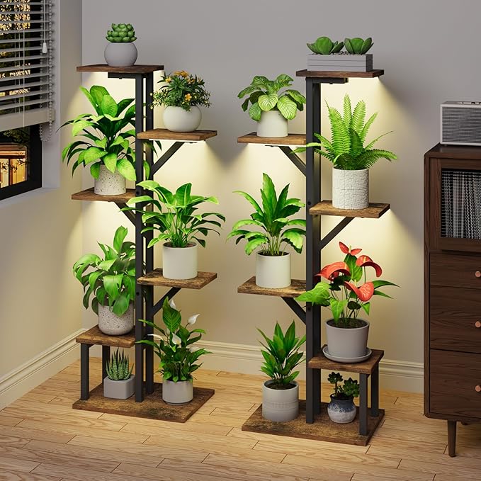 Plant Stand Indoor with Grow Lights - 2 Pack Indoor Plant Shelf, 6 Tiered Indoor Corner Plant Stand Shelves, 40.4" Plant Rack Display for Indoor Plants Multiple, Flower Holder for Living Room Patio Balcony Décor