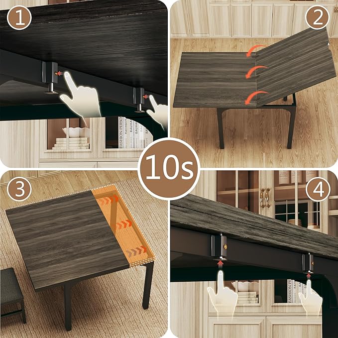 7-Piece Dining Table Set for 4-6, Extendable Kitchen Table Cushion Chairs Set of 6 with 6 Chairs, Rectangle Dining Table with Metal Frame & MDF Board, Folding for Small Apartment Saving Space,Grey Oak