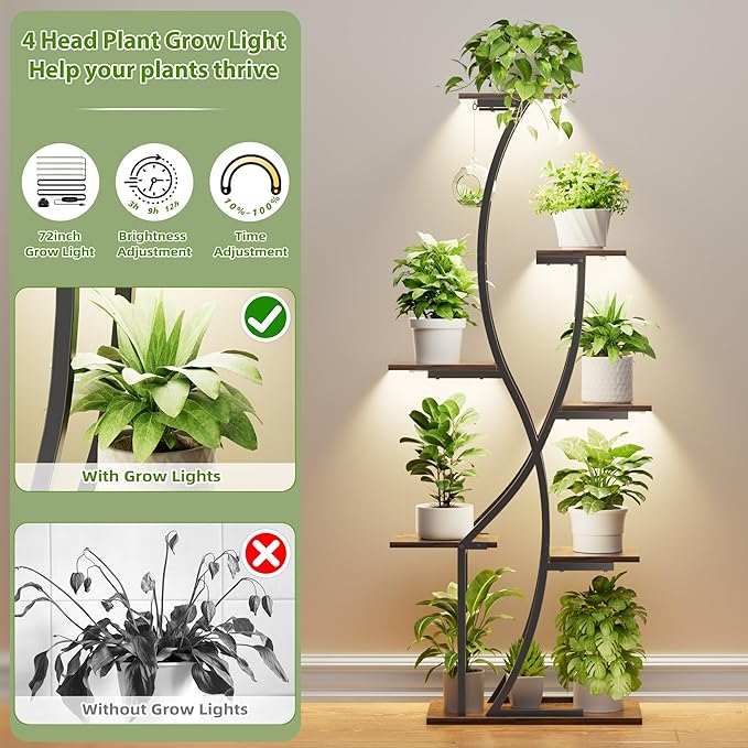 Plant Stand Indoor with Grow Light, 55" Plant Shelf for Indoor Plant Multiple, 7 Tiered Metal Corner Plant Stand Plant Holder Flower Stand Display Rack for Patio, Garden, Balcony, Living Room