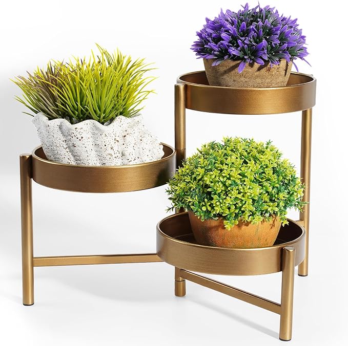 Plant Stand 3 Tier Indoor Metal Flower Shelf Corner Tabletop Holders for Garden Balcony Living Room Bedroom Patio Bronze