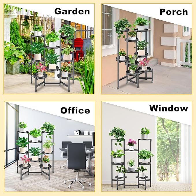 8 Tier Metal Plant Stands, Heavy Duty Flower Pot Stands for Multiple Plant, Anti-Rust Iron Plant Pot Shelf, Decoration Racks for Home Indoor and Outdoor (Black)