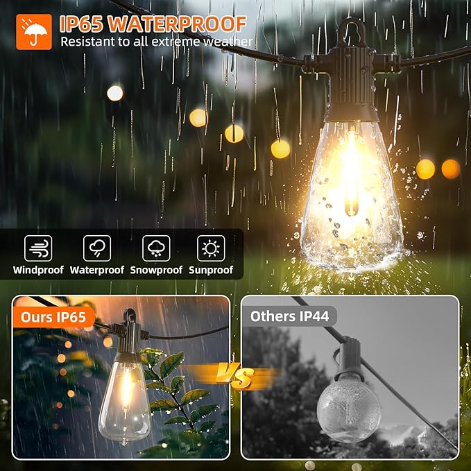Kawaya Outdoor Lights String LED Patio Lights: 150FT Waterproof Commercial Grade Vintage String Lights for Outside - 72+3 Shatterproof ST38 Edison Bulbs for Porch Bistro Backyard Cafe (75FTx2)
